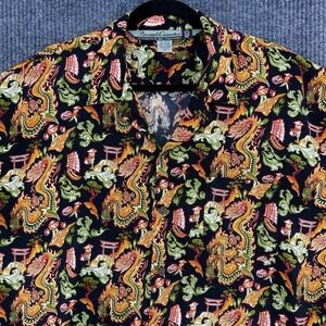 Vintage 90s Dragon Hawaiian Shirt Asian Rayon Aloha Japan Art Mens XL Pineapple